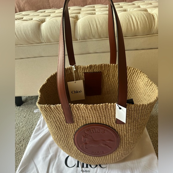 Chloe Large Horse Medal Raffia Tote - Picture 9 of 10